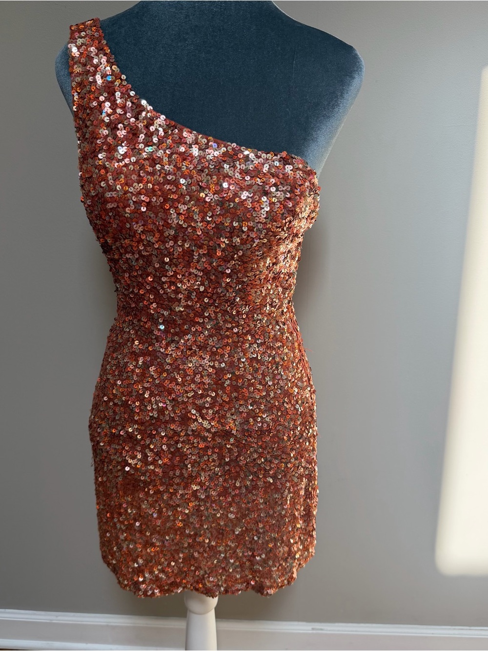 Scala Vintage Orange Silk Beaded Flashy Cocktail Party Dress 2 One Shoulder Gold